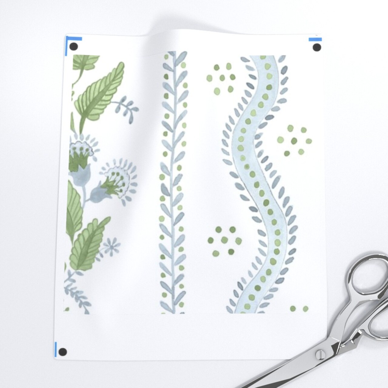 Regency Floral Folk Art Light Blue Leaves Flower Vine Traditional Watercolor Custom Pre-pasted Wallpaper by Spoonflower Pre-Pasted Wallpaper 2FT Wide